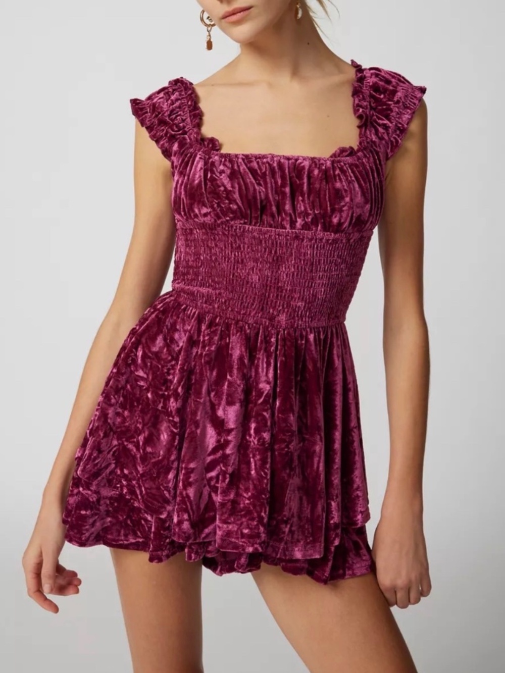 Urban Outfitters UO Rosie Velvet Romper — Wine | XS